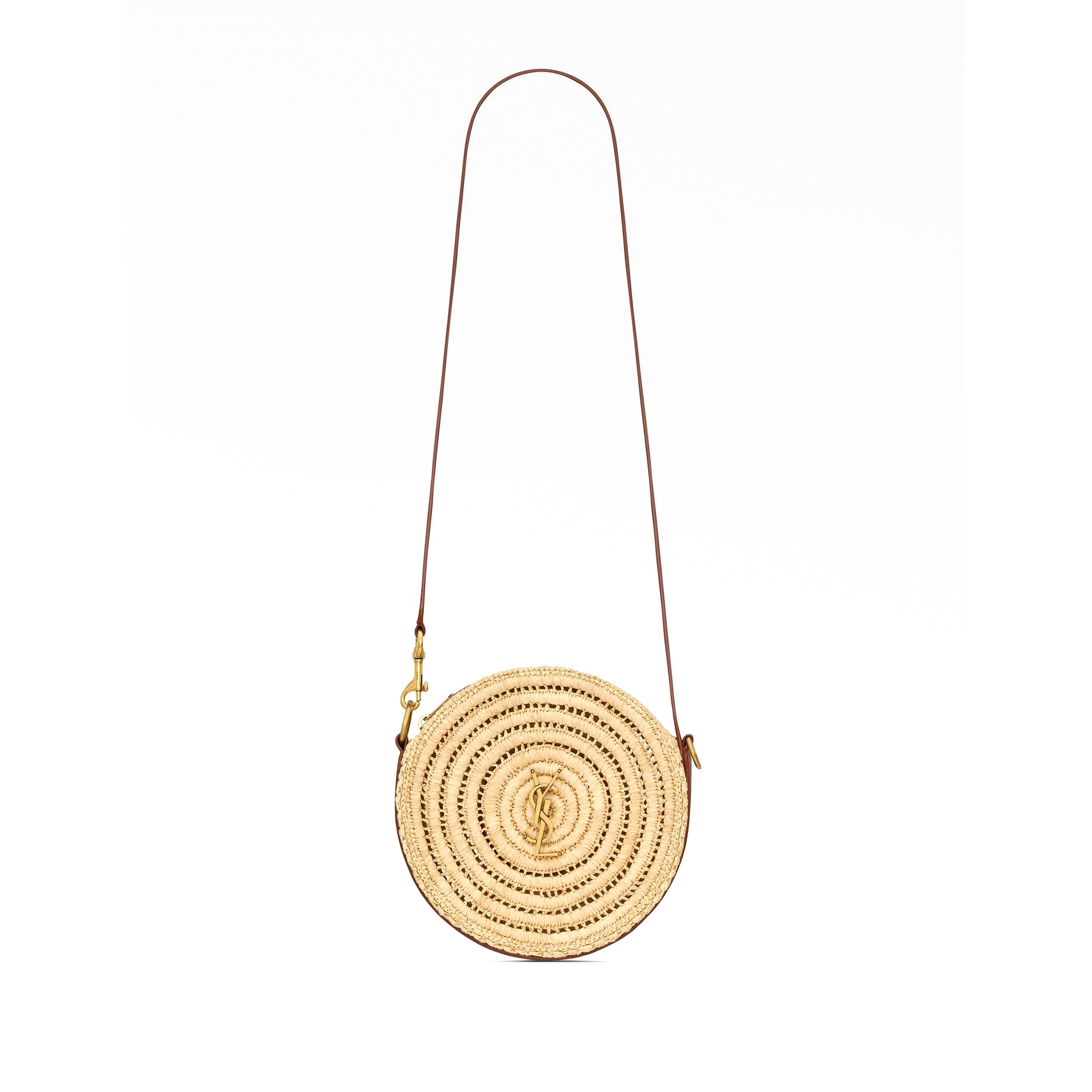 YSL RAFFIA AND LEATHER ROUND BAG NATURAL AND BRICK 744292GAADQ (21*21*4cm)